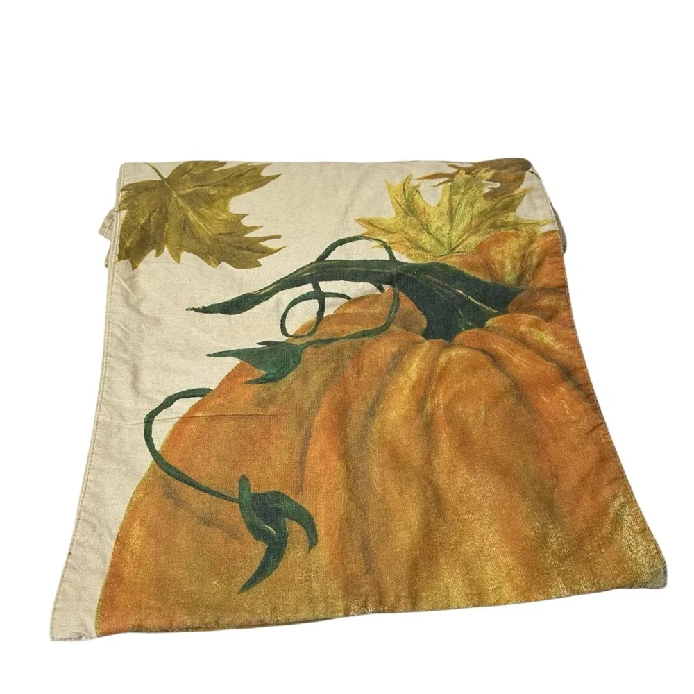 Pottery Barn Pumpkin Linen Cotton Table Runner 18x108 Thanksgiving Fall Autumn